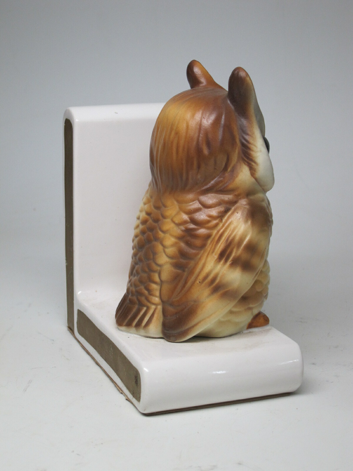 Vintage Lefton Owl book end Ceramic Figurine Retro Mid Century Modern Gold White