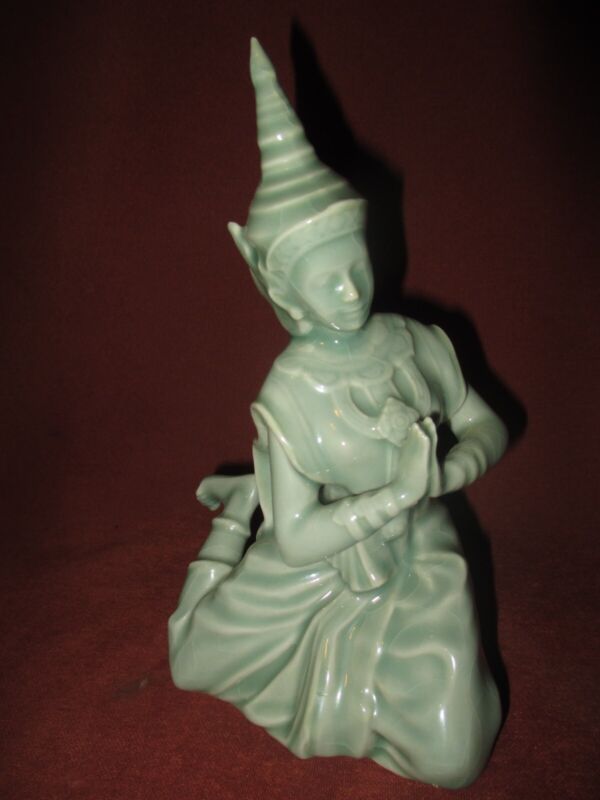 Vintage Thai Celadon Porcelain figurines Dancer and Monkey