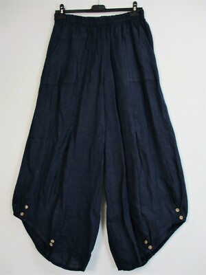 Lagenlook 100% Leinen ITALIAN Cropped Hose Taschen 12 Cols :o Ne Größe: Regular