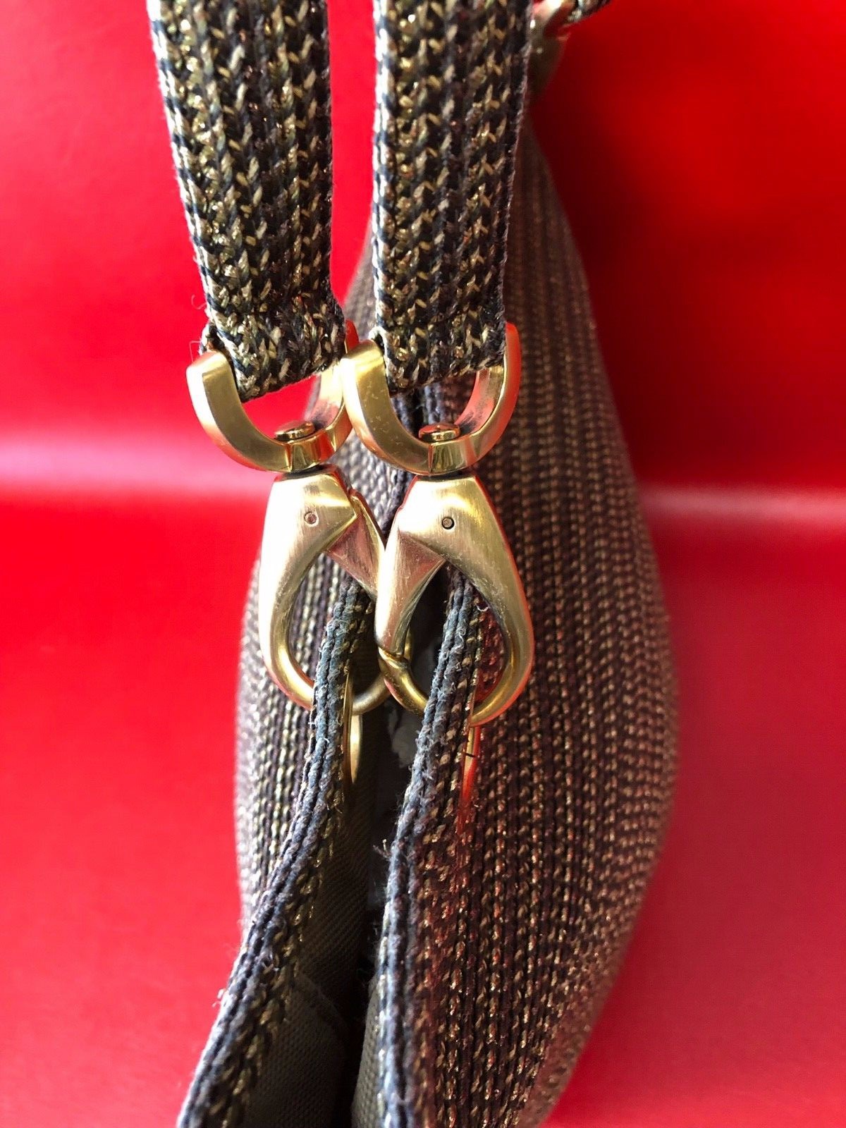 Eric Javits Clip II Black Gold Metallic Squishee Tote Bag Purse