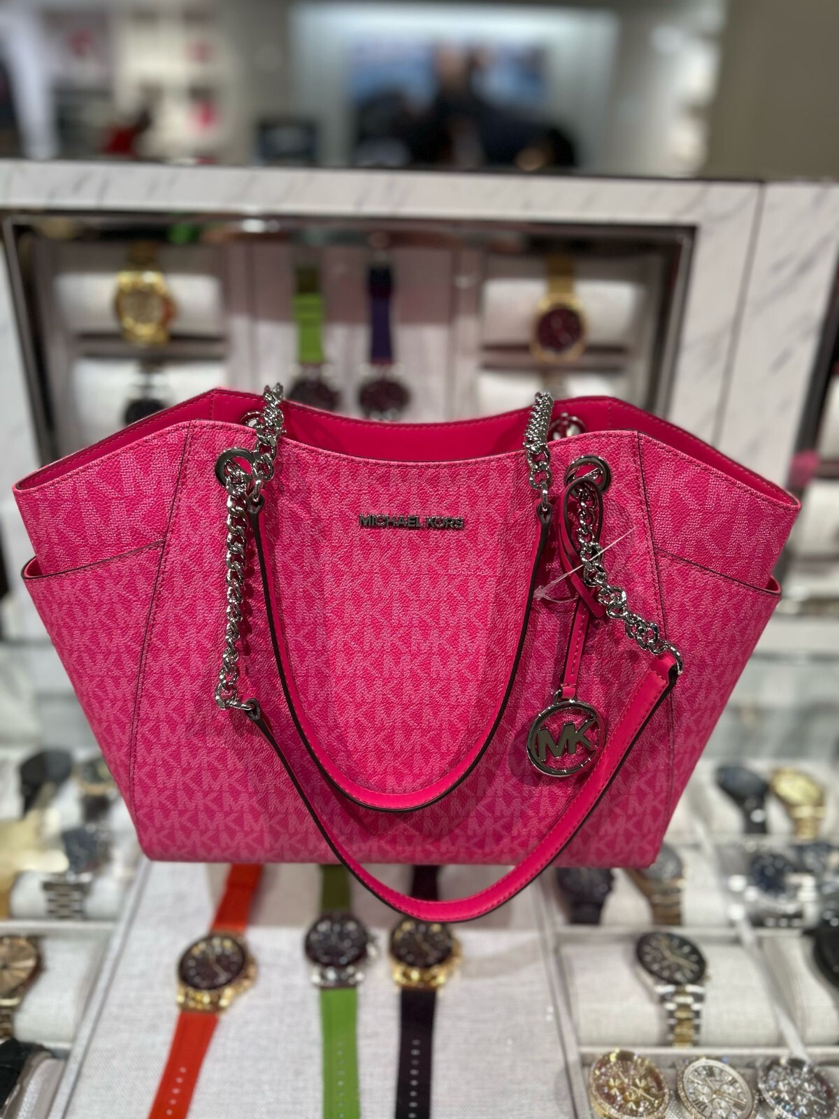 Michael Kors Jet Set Travel Women Large Logo Chain Shoulder Tote