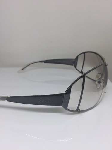 Pre-owned Gucci Authentic  1652 Sunglasses Gg 1652/s C. Tw3 Shiny Gunmetal Made Italy In Silver Flash Mirror Shield With Grey Gradient Lens