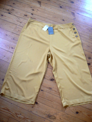 BNWT Oasis Size 22 Ochre Cropped Wide Leg Trousers Side Zip & Buttons