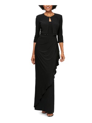 

ALEX EVENINGS Женский черный открытый кардиган с длинными рукавами и украшением Top Petites