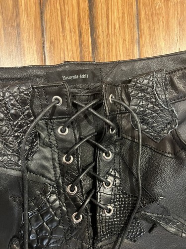 ジ*ー様 Yasuyuki Ishii レースアップフレアデニム Yasuyuki Ishii “Destroy” Leather Fur Variation Flared Lace Up