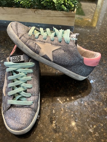【Golden 】Superstar Sneakers Glitter Heel Suede Star★ Golden Goose Superstar Glitter Suede Low-Top Sneakers