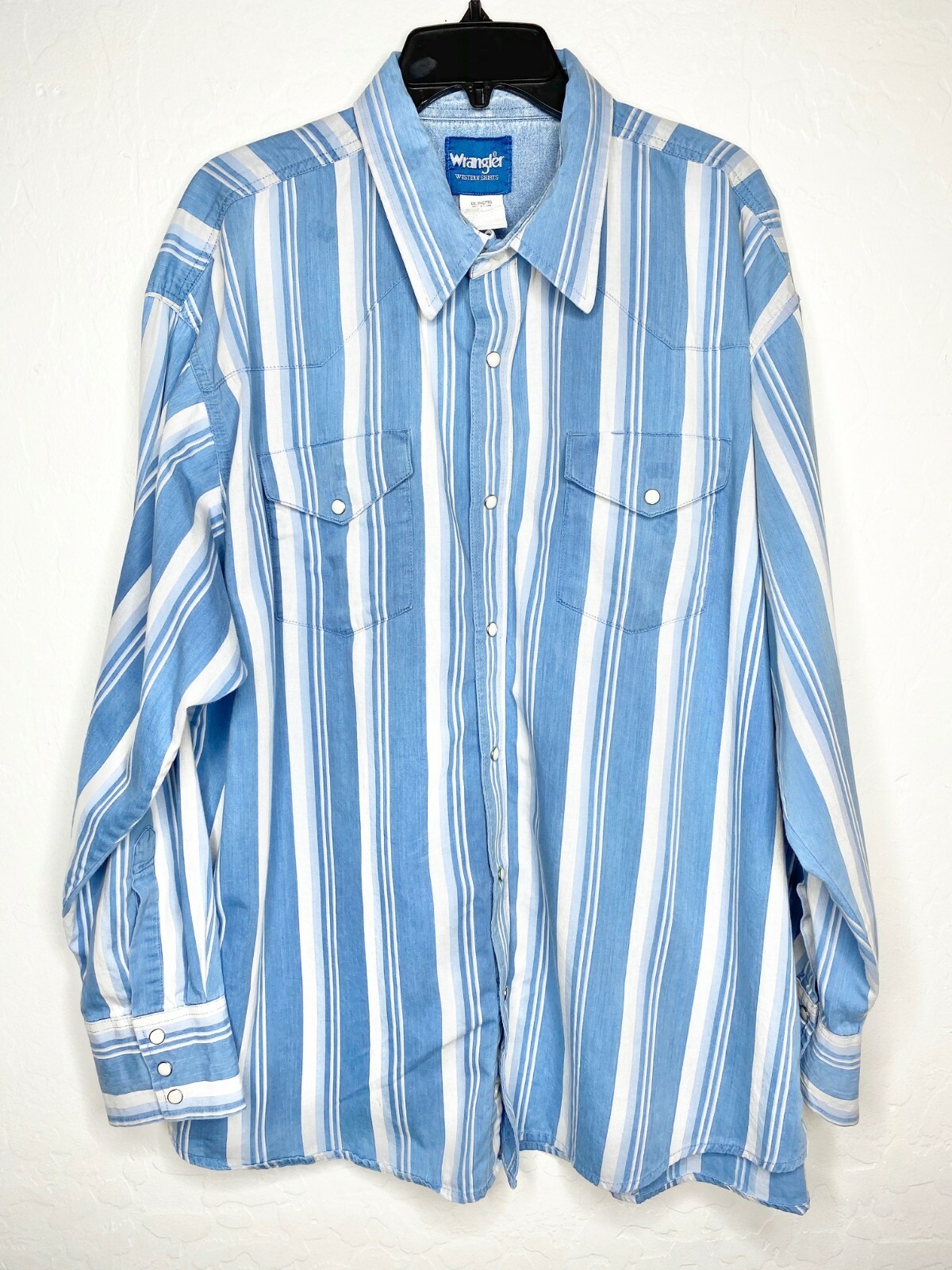 

Рубашка Wrangler Western из денима в полоску из шамбре с жемчужными кнопками, плотный размер XXL, винтаж 90-х годов, Синий