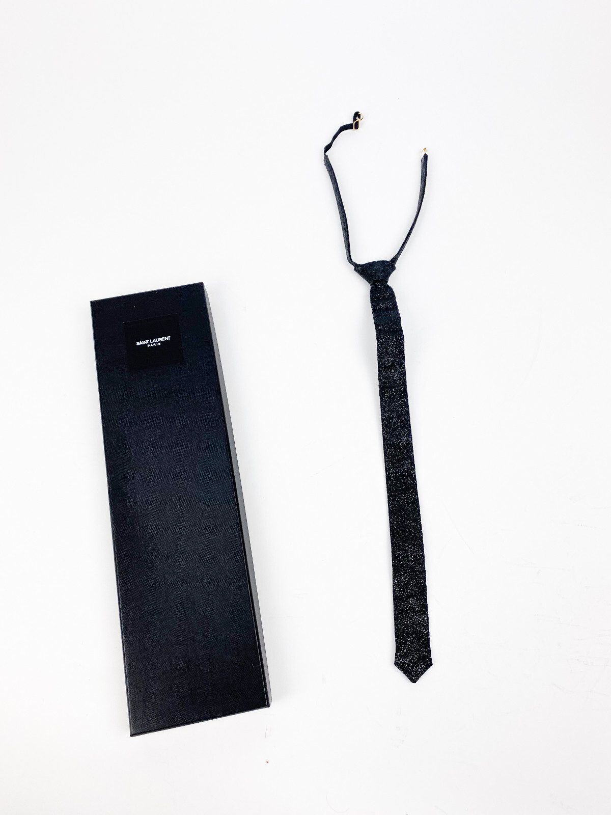 SAINT LAURENT PARIS Tie Silk Metallic Clip-on Women Men RARE