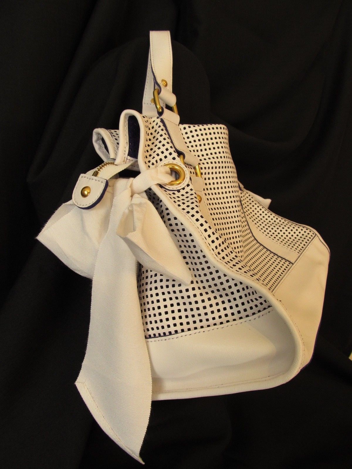 Juicy Couture Shoulder Bag/Handbag- Perforated White And Royal Blue Tote Purse