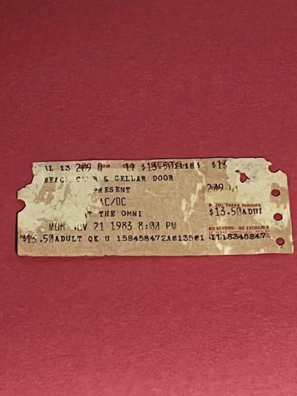 Vintage 1983 AC/DC Concert Tour Ticket Stub Omni Atlanta