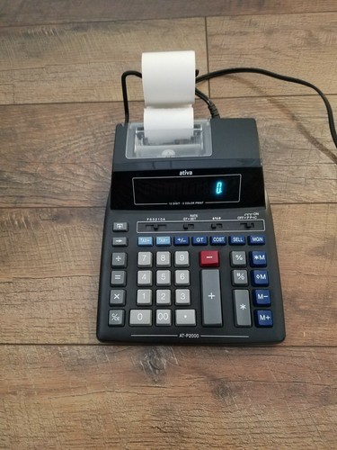 Ativa AT-P2000 Adding Machine Clock Calendar Printing 2 Color Print with paper.