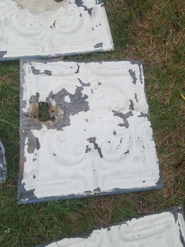 Lots Of Nine (9) Vtg Ceiling Tins Damaged great for patch work projects