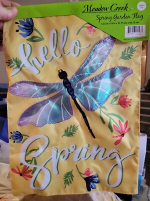 Meadow Creek Spring Garden Flag 12.5'' x 18'' Hello Spring Dragonfly - C1