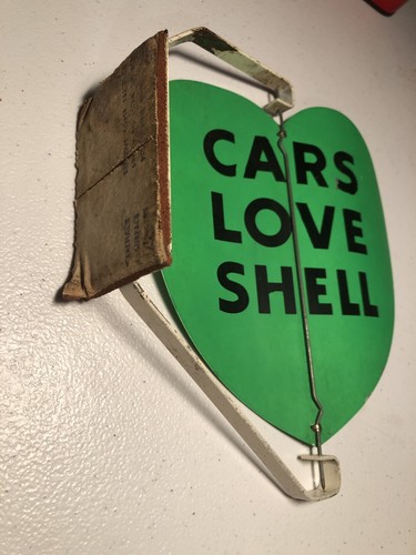 Original Old CARS LOVE SHELL Gas Station Green Spinner Heart Advertising Sign