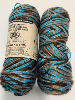2 Loops and Threads Soft and Shiny Yarn Shimmer Landscape 207 yds Brown Teal
