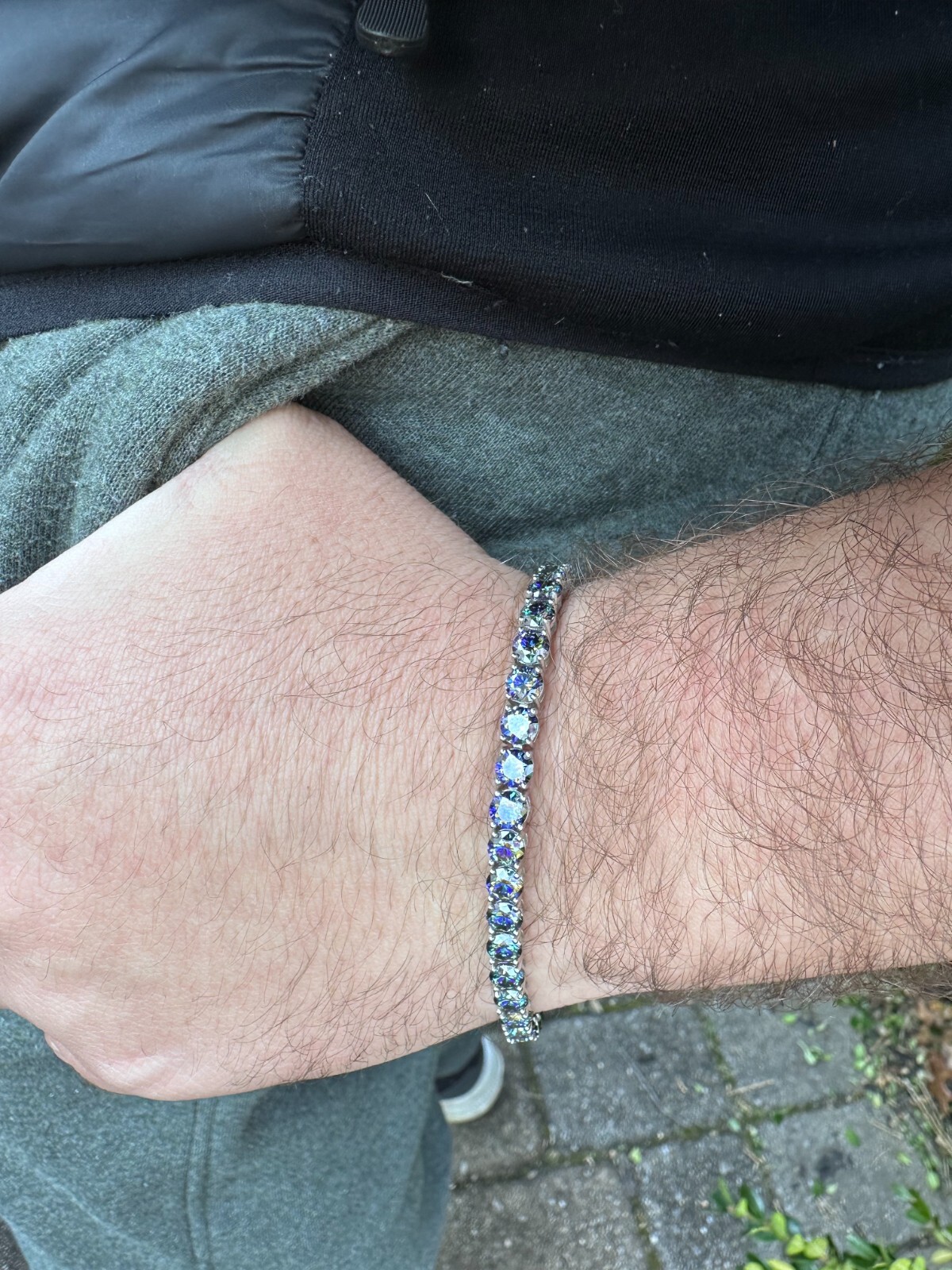 Pre-owned Silver Real Iced Dark Blue Moissanite 5mm Tennis Bracelet 925  Pass Diamond Test