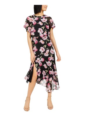 

INC DRESSES Женское черное блузочное платье миди с асимметричным подолом и рукавами-крылышками, Черный