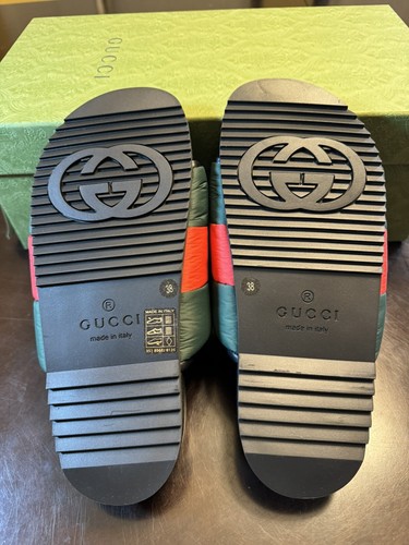 Pre-owned Gucci Logo Colors Padded Slide Sandals Size 38 / Us 8 In Multicolor