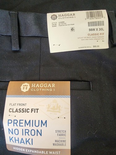 Khaki Classic Fit Flat Pants 56x 30 Black