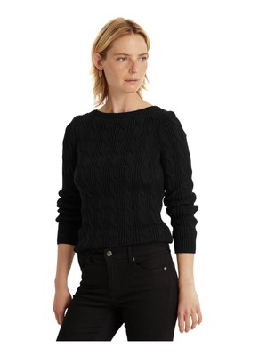 

Женский черный вязаный свитер с длинным рукавом и круглым вырезом RALPH LAUREN Petites