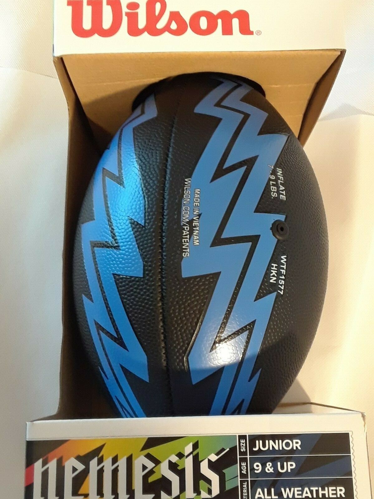 Wilson junior football NEMESIS BLACK BLUE SILVER NWT AGE 9 up all weather