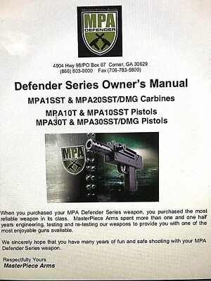 Masterpiece Arms Owners Manual Defenders Series  MPA1SST MPA 20SST/DMG  SEE MORE