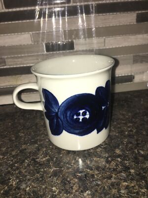 Vintage Arabia Finland MCM Cobalt Blue Anemone Flower Signed Coffee Tea Cup Mug