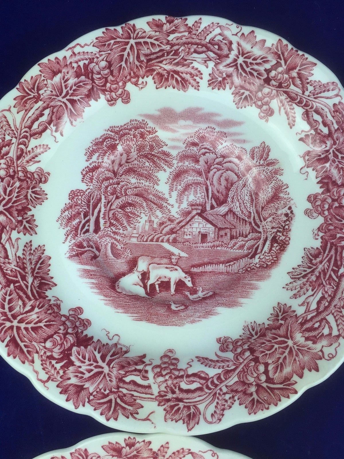 set of 4 saucers Booths china BRITISH SCENERY red transferware made in England