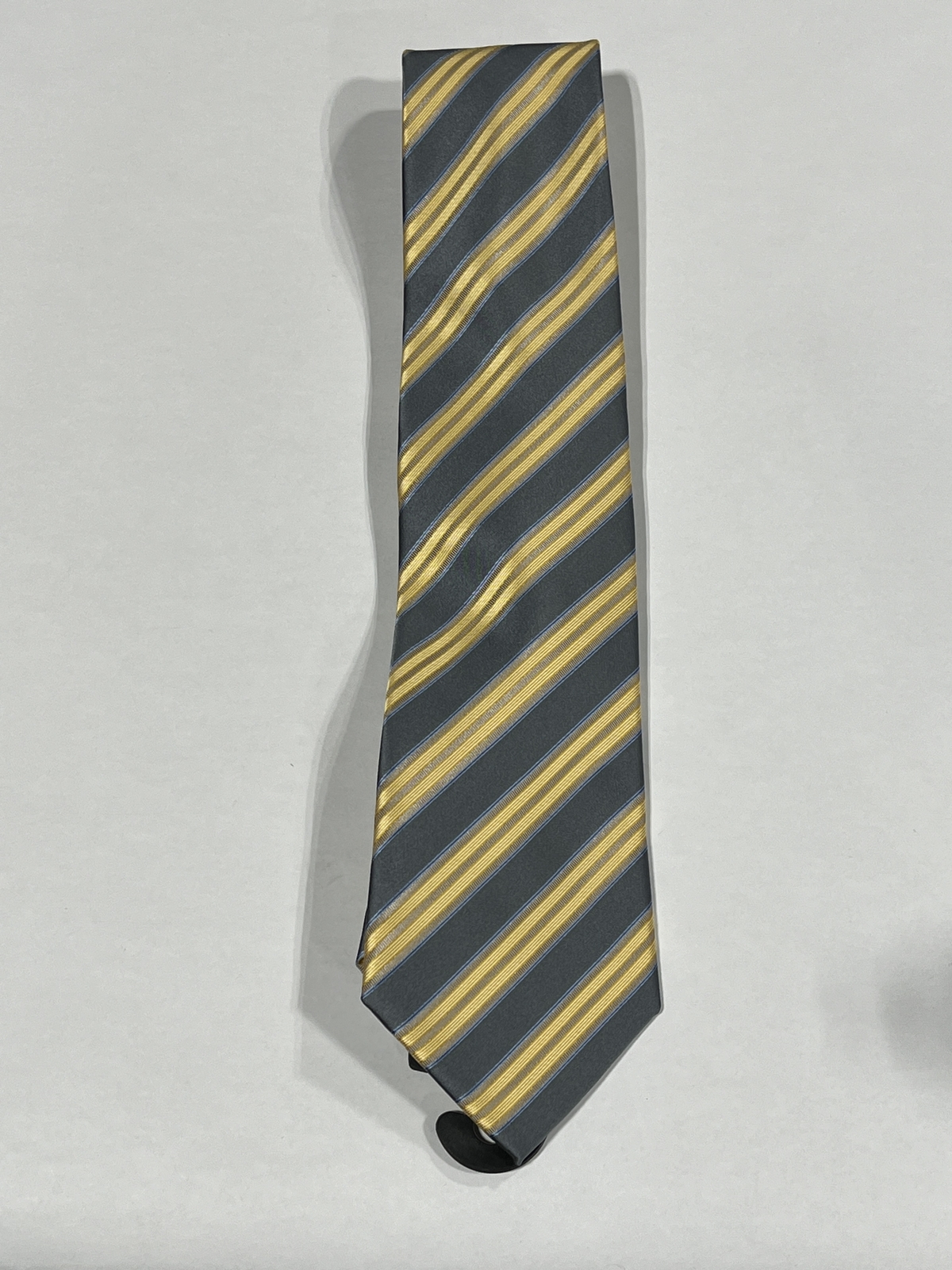 Mens Barcelona Blue Yellow Stripe Pattern Tie With Matching Pocket Square NEW