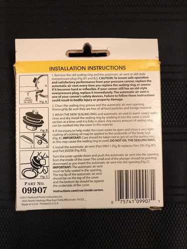 Presto 09907 9907 Pressure Cooker Caner Sealing Ring Gasket & Air Vent 16 & 21qt
