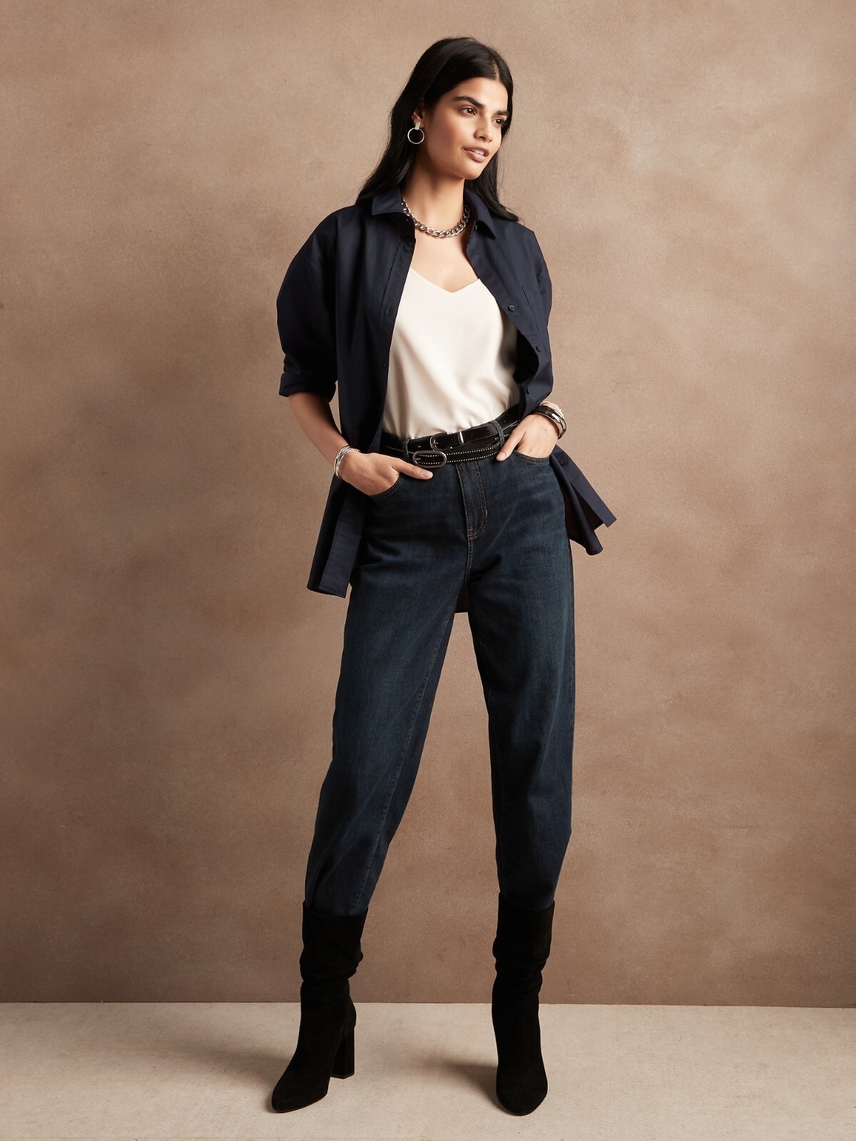 

Темно-синяя РУБАШКА ОВЕРСАЙЗ из ХЛОПКА Banana Republic Preppy, размер, Синий