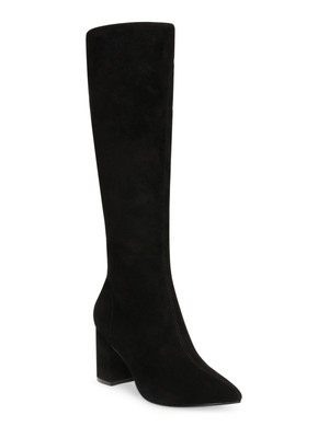 

STEVE MADDEN Женские черные кожаные ботинки Comfort Nieve с острым носком на блочном каблуке, Черный, NIEV03S1