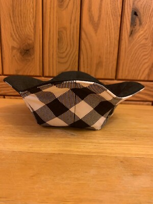 Handmade Quilted Black White Buffalo Plaid Check Reversible Microwave Bowl Cozy