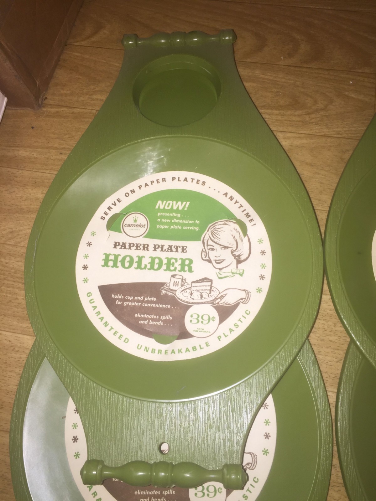 Vintage 60s 70s Camelot Paper Plate Holder Lot Set of 4 Olive Green