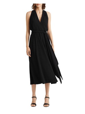 

LAUREN RALPH LAUREN Черное женское платье миди без рукавов для вечеринок + расклешенное платье, Черный