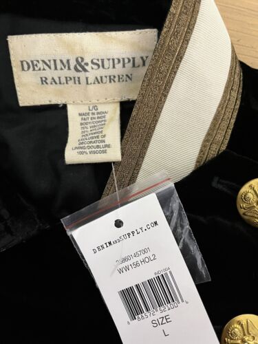 Pre-owned Ralph Lauren $298  Denim Supply Large Band Jacket Military Black Velvet Coat Vtg