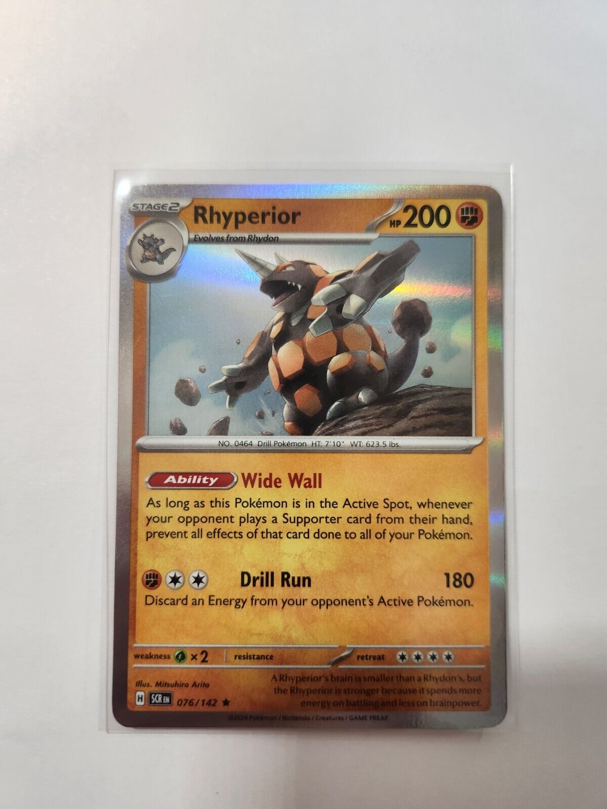 Rhyperior 076/142 Holo NM/M Stellar Crown Pokemon Card + Top Rhyperior 076/142 Holo NM/M Stellar Crown Pokemon Card + Top