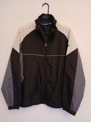 VTG Men's Reebok Logo Black Grey White Zip Up Windbreaker