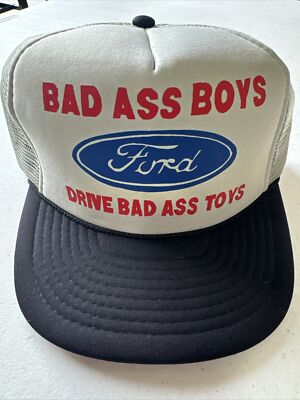 Vtg FORD Trucker Hat Bad Ass Boys Drive Bad Ass Toys Snapback Cap Black