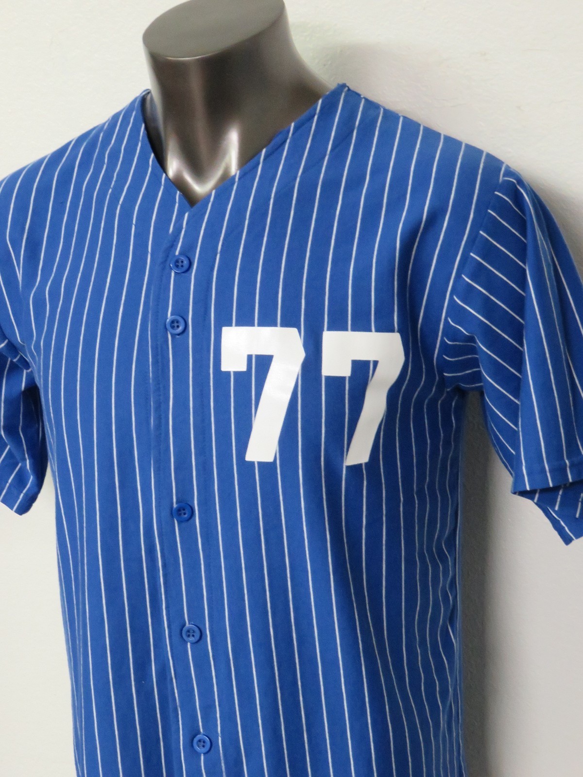 Vintage Teamwork Athletic Apparel #77 Size L 42-44 50/50 Brewers Blue Striped