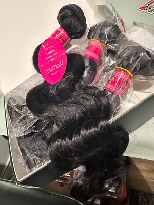 Body Wave REAL Human Hair NATURAL BLACK with closure Bundle Weave 22,24,26,28