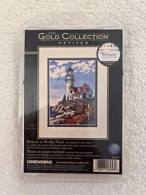 Gold Collection Counted Cross Stitch Kit, Beacon at Rocky Point, 18 Count Whi...