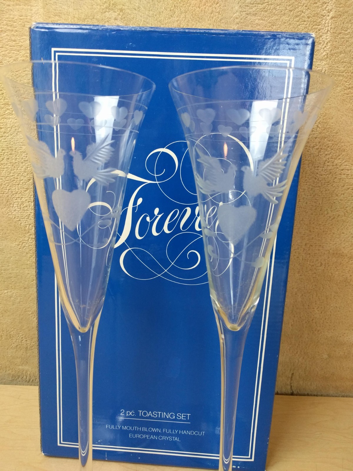 Forever~Toasting Glasses~Pair~In box~Flutes~European Crystal~