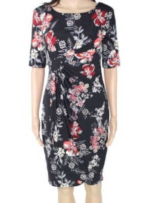 Connected Women's Floral Above the Knee Sheath Dress Black Size 8