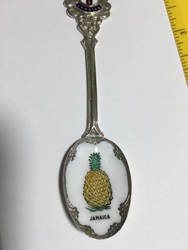 Vintage Jamaica Exquisite EPNS Silver Plate Enamel Pineapple Souvenir Spoon