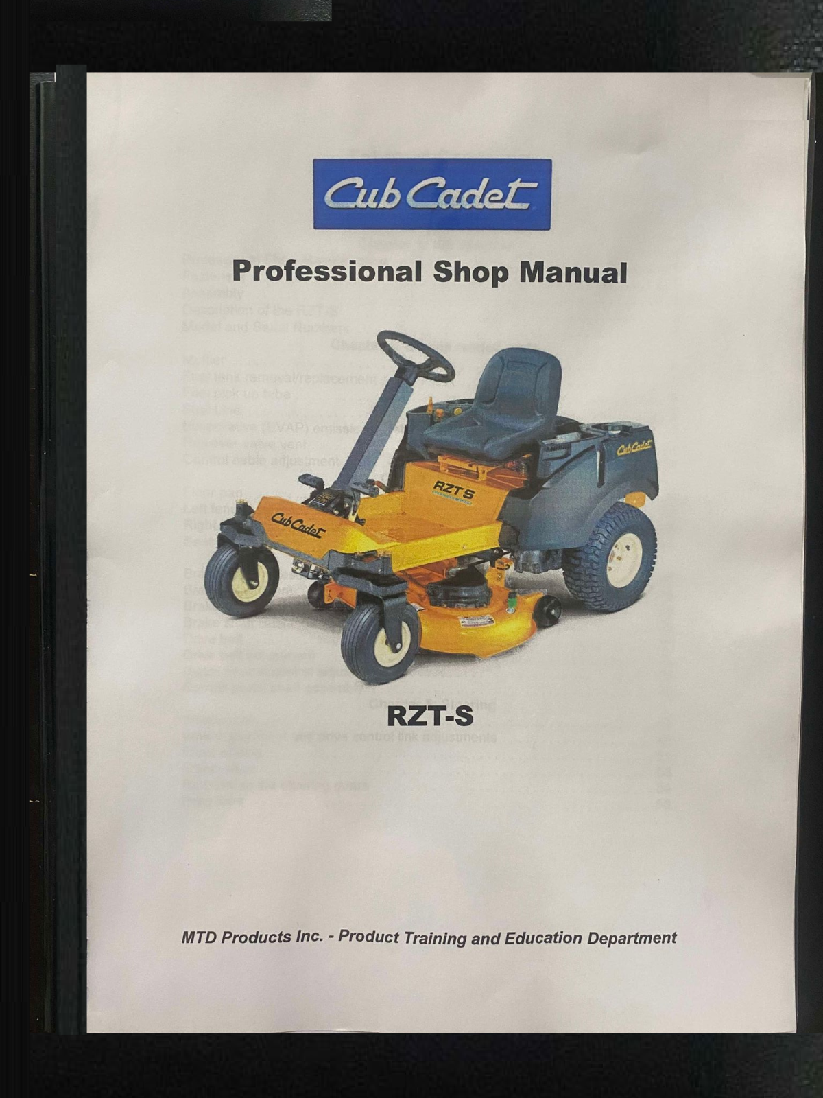 Zero Turn Service Repair Workshop Maint Manual Cub Cadet RZT S
