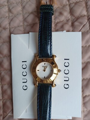 GUCCI GOLD WATCH ORIGINAL RARE TIFFANY'S BLUE LIZARD STRAP