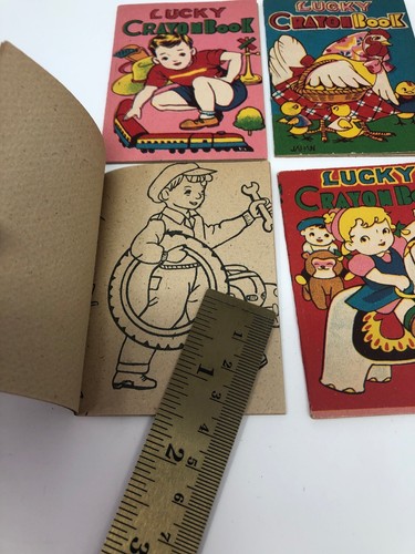 Mini Coloring Book Lot 1950s Unused Lucky Crayon Toy Train Dime Store NOS Vtg