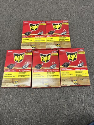 5pk NEW - RAID SMALL ROACH BAIT DOUBLE CONTROL - 60 BAITS PLUS 15 EGG STOPPERS