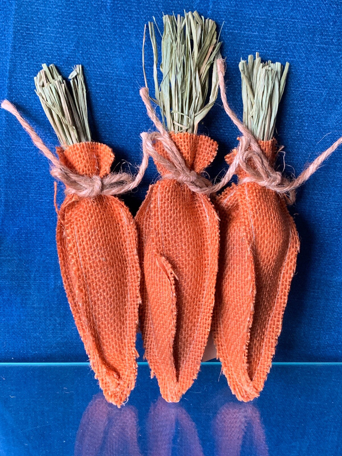 Vintage Primitive ORANGE CARROT Easter Bunny Rabbit Burlap Doll Set of 3 ??m9